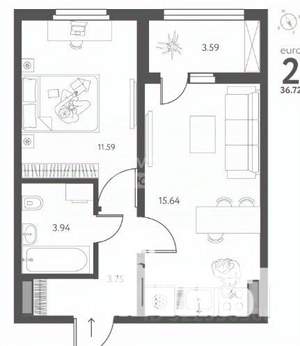 1-к квартира, вторичка, 37м2, 4/17 этаж
