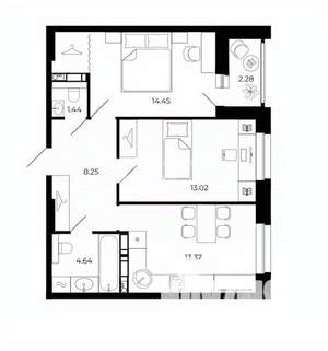 2-к квартира, вторичка, 55м2, 14/23 этаж