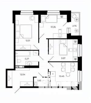 3-к квартира, вторичка, 64м2, 12/24 этаж