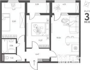 2-к квартира, вторичка, 59м2, 5/17 этаж