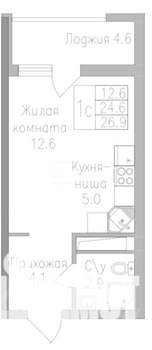 Студия квартира, вторичка, 27м2, 17/19 этаж