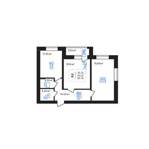 2-к квартира, строящийся дом, 66м2, 7/8 этаж