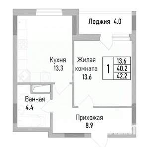 1-к квартира, вторичка, 42м2, 8/19 этаж