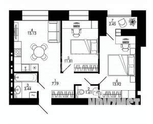 2-к квартира, строящийся дом, 58м2, 8/12 этаж