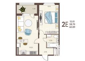 1-к квартира, вторичка, 41м2, 14/17 этаж
