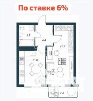 1-к квартира, вторичка, 39м2, 18/19 этаж