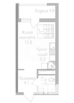 Студия квартира, вторичка, 27м2, 10/19 этаж