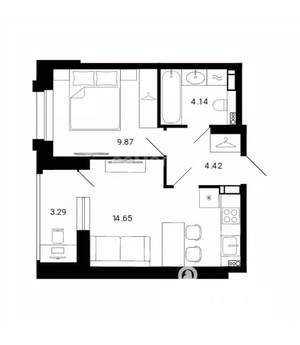 1-к квартира, вторичка, 36м2, 2/12 этаж