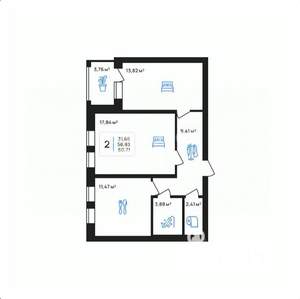 2-к квартира, вторичка, 61м2, 6/8 этаж