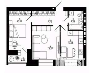 2-к квартира, строящийся дом, 55м2, 9/12 этаж