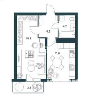 1-к квартира, вторичка, 40м2, 8/19 этаж