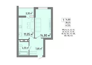 1-к квартира, строящийся дом, 42м2, 18/19 этаж