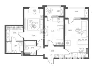 2-к квартира, вторичка, 68м2, 2/17 этаж