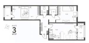 2-к квартира, вторичка, 67м2, 4/17 этаж