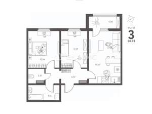 2-к квартира, сданный дом, 61м2, 5/17 этаж