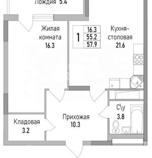 1-к квартира, вторичка, 58м2, 14/19 этаж
