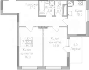 2-к квартира, вторичка, 68м2, 10/19 этаж