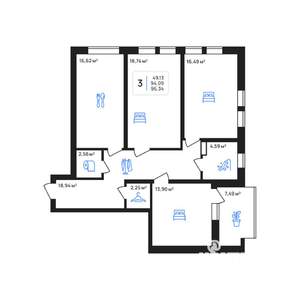 3-к квартира, вторичка, 96м2, 1/8 этаж