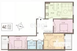 3-к квартира, вторичка, 78м2, 2/18 этаж