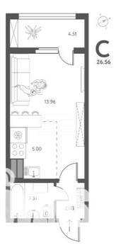 Студия квартира, вторичка, 27м2, 7/17 этаж