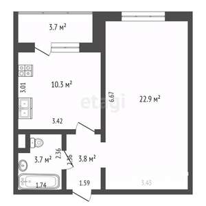 1-к квартира, вторичка, 42м2, 2/18 этаж