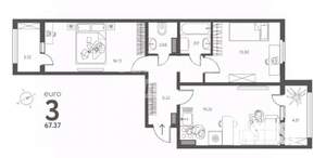 2-к квартира, вторичка, 67м2, 4/17 этаж