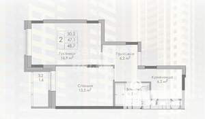 2-к квартира, вторичка, 49м2, 8/19 этаж