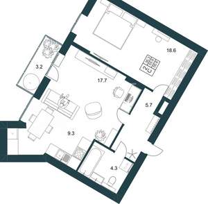 2-к квартира, вторичка, 57м2, 10/19 этаж