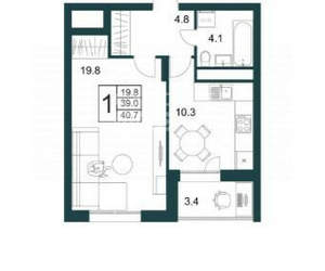 1-к квартира, вторичка, 41м2, 9/21 этаж