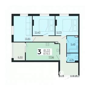 3-к квартира, вторичка, 88м2, 13/24 этаж