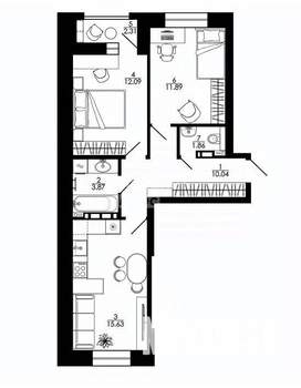 2-к квартира, строящийся дом, 60м2, 10/15 этаж