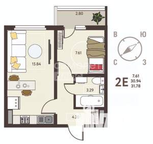 1-к квартира, вторичка, 32м2, 10/18 этаж