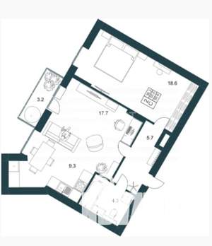 1-к квартира, вторичка, 57м2, 15/19 этаж