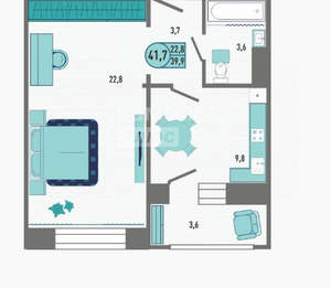 1-к квартира, вторичка, 42м2, 6/18 этаж