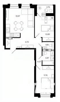 3-к квартира, строящийся дом, 62м2, 2/15 этаж