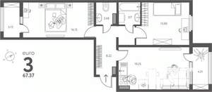 2-к квартира, сданный дом, 67м2, 12/17 этаж