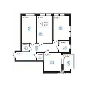 3-к квартира, строящийся дом, 96м2, 1/8 этаж