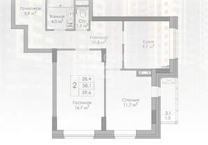 2-к квартира, вторичка, 60м2, 8/25 этаж
