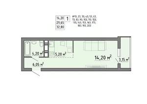 1-к квартира, строящийся дом, 33м2, 5/21 этаж