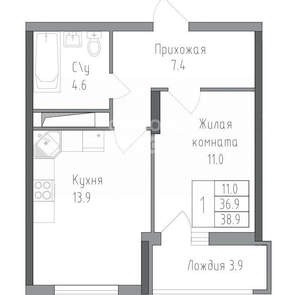 1-к квартира, вторичка, 39м2, 6/19 этаж