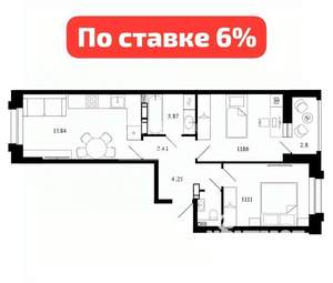 2-к квартира, вторичка, 53м2, 5/12 этаж
