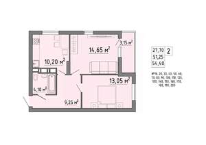 2-к квартира, строящийся дом, 54м2, 18/21 этаж
