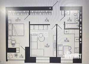 2-к квартира, вторичка, 55м2, 10/12 этаж