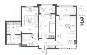 3-к квартира, вторичка, 68м2, 10/17 этаж