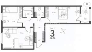 2-к квартира, вторичка, 64м2, 4/17 этаж