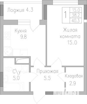 1-к квартира, строящийся дом, 41м2, 2/19 этаж