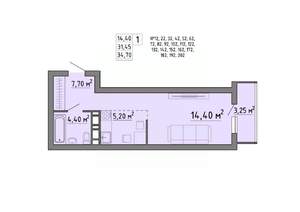 1-к квартира, строящийся дом, 35м2, 6/21 этаж