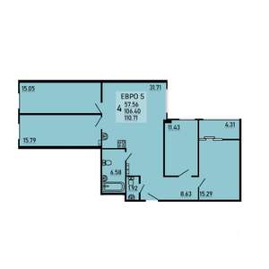 4-к квартира, вторичка, 111м2, 3/25 этаж