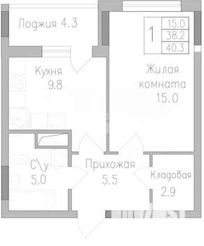 1-к квартира, вторичка, 40м2, 4/17 этаж