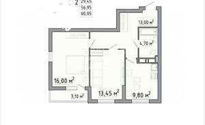 2-к квартира, вторичка, 60м2, 7/21 этаж
